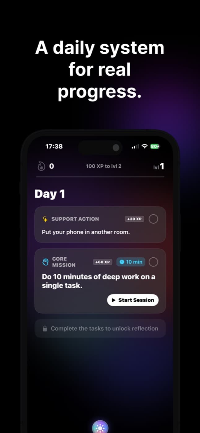Pocket Stoic daily missions with a deep-work session