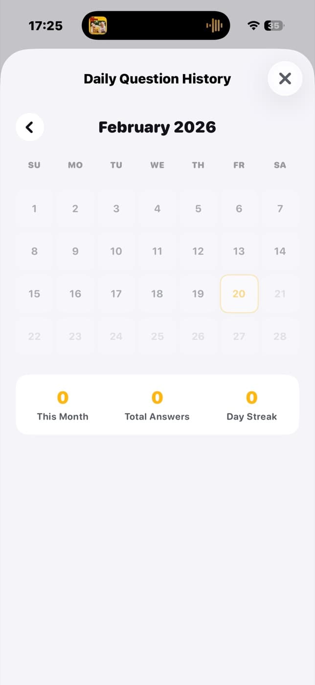 Circles daily question history calendar