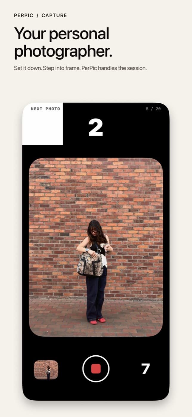 PerPic capture session with a countdown and next-photo timer