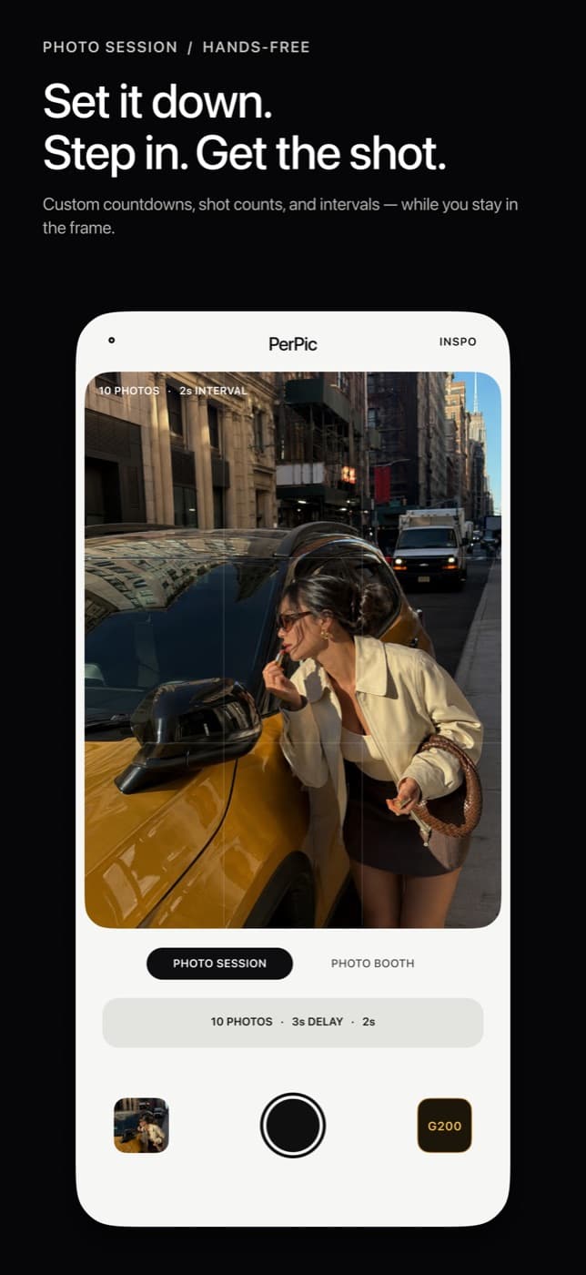 PerPic hands-free photo session with custom intervals