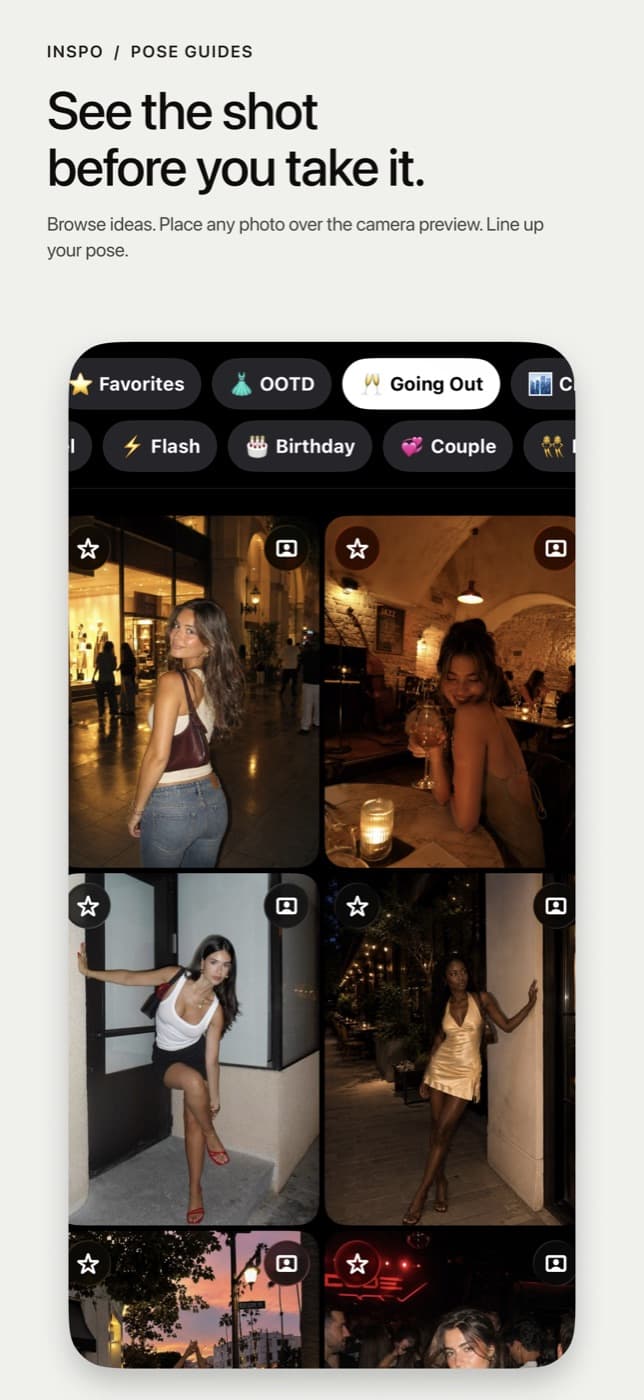 PerPic inspo pose guide over the camera
